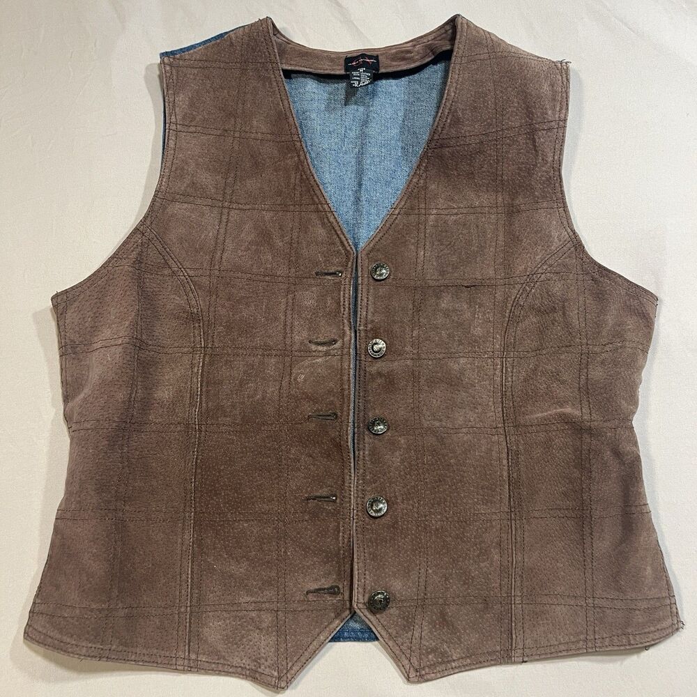 Gloria Vanderbilt Suede & Denim Vest – Western Americana Style, Size M